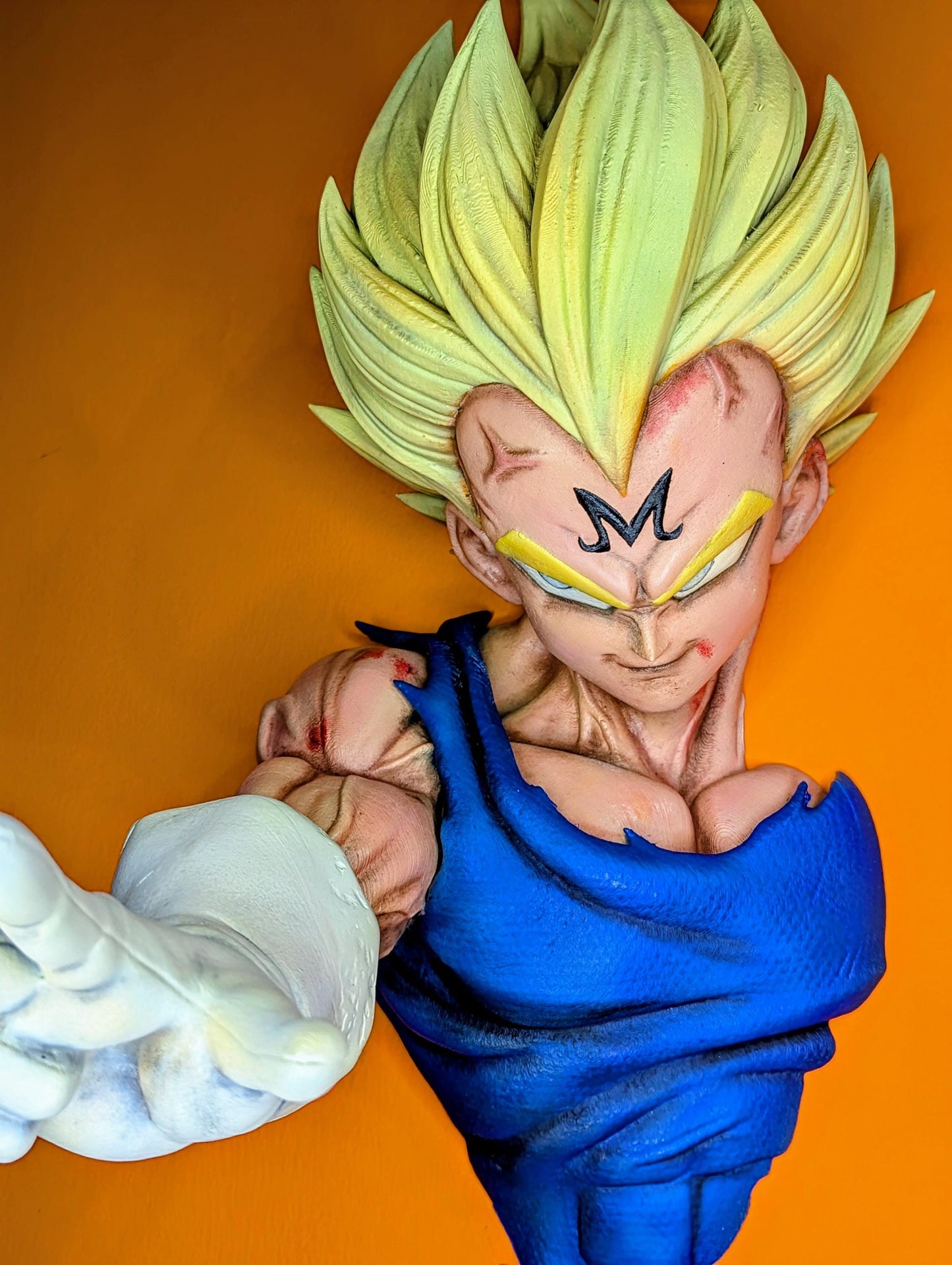Majin Vegeta Busto da Muro – Dragon Ball Z Resinato 3D Stampato e Dipinto a Mano, Decorazione Parete Fan Art