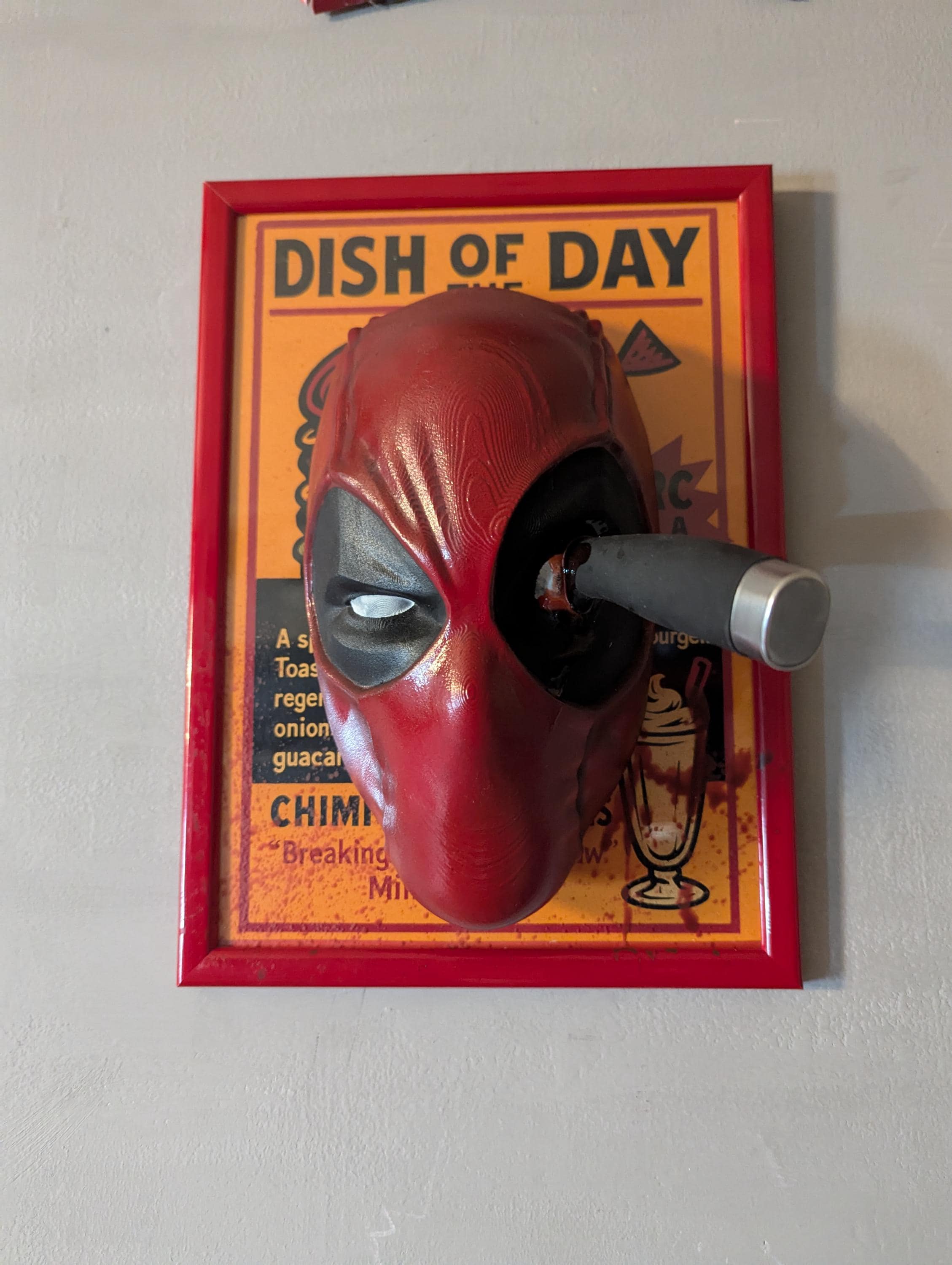 Chef is always right – Deadpool 3D Wall Art • Fan Art Pulp Dipinta a Mano • Cornice Rossa