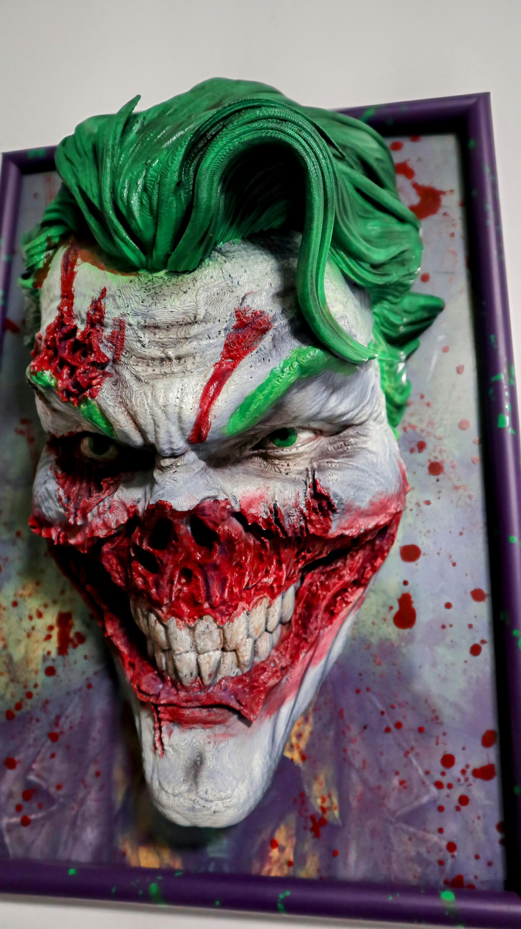 Why So Serious – 3D Joker Mask Wall Art 30×22×12 cm • Hand-Painted Purple Frame • Horror Blood Effect