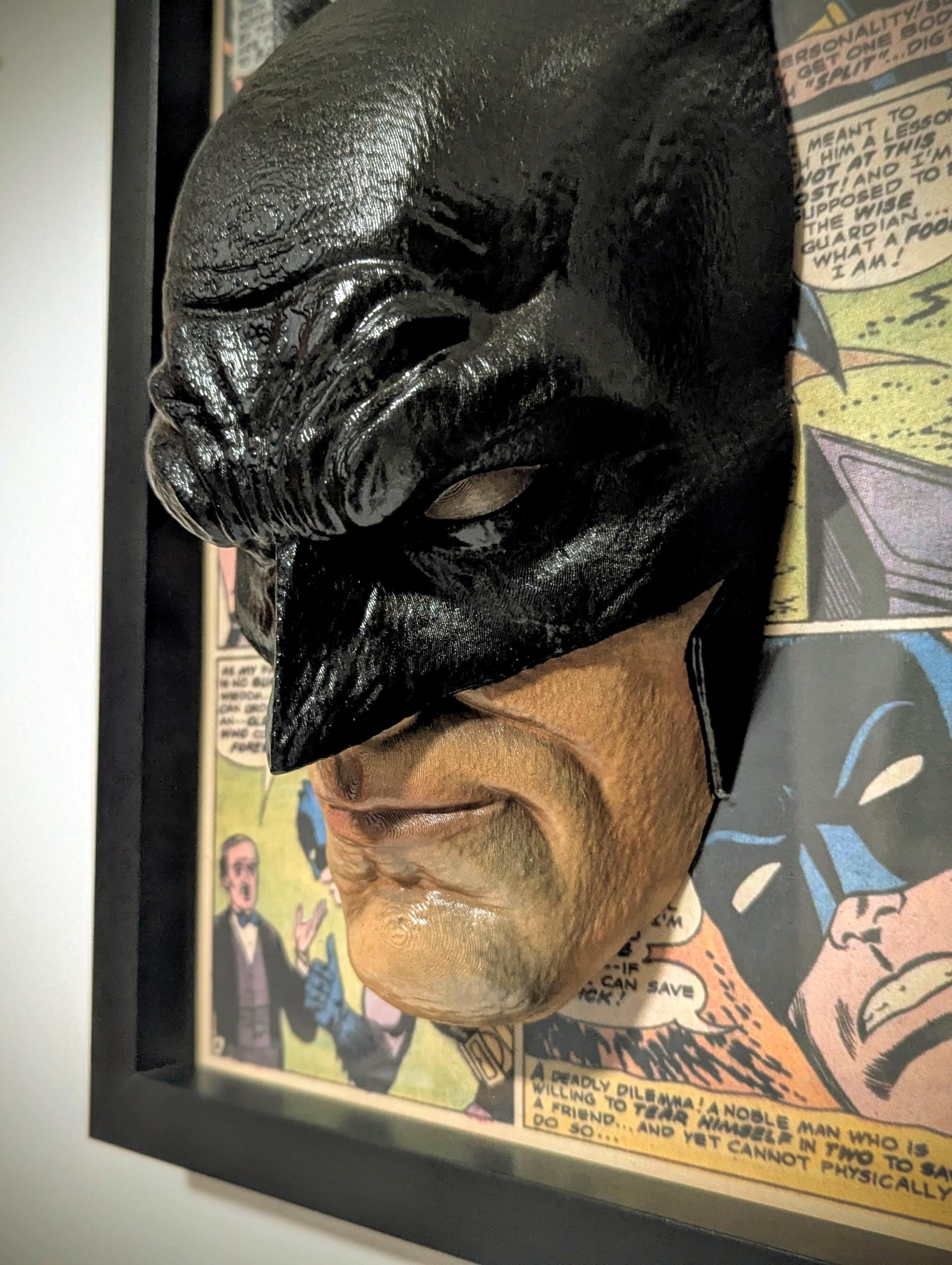 Shadow of the Knight – Scultura da parete 3D ispirata a Batman - Fan Art gotica - Cornice scura con effetto notturno - 30×22×12 cm